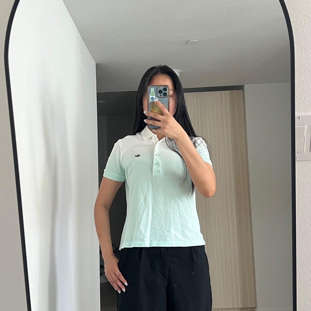 Lacoste Ombre Blue Fitted Short Sleeve Polo Button Down